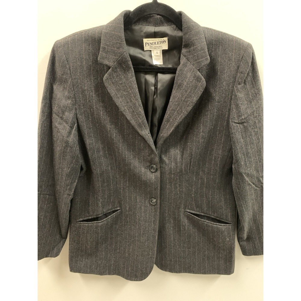 Vintage Pendleton Woman's Size 6 100% Virgin‎ Wool Gray Pinstripe Blazer Jacket